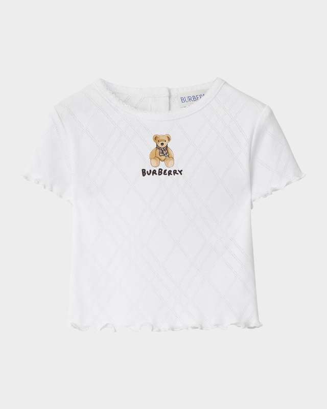 Girl's Penny Bear Ruffled Pointelle Knit T-Shirt, Size 6M-2
